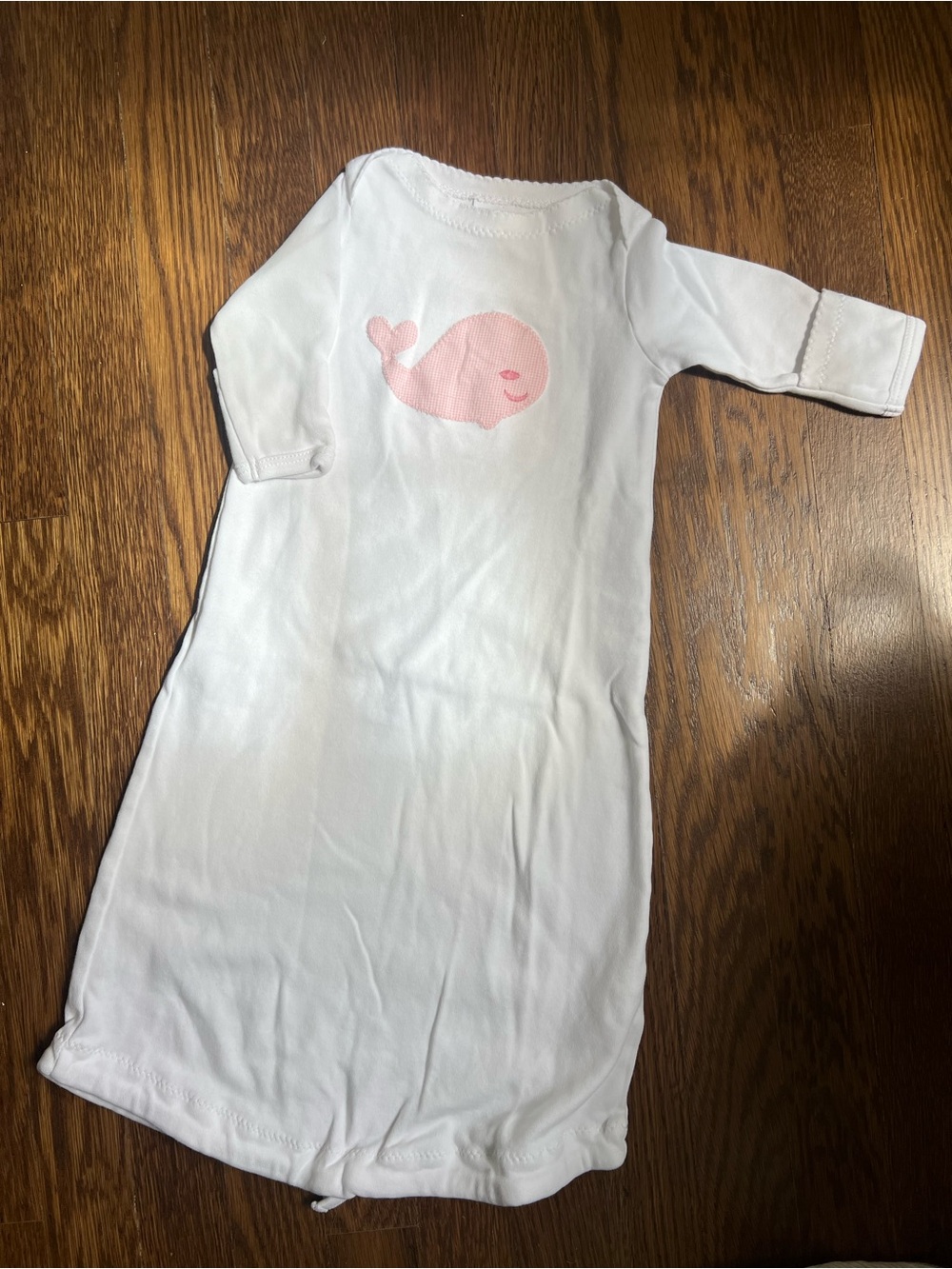 White Baby One-Piece Gown with Pink Whale O/S